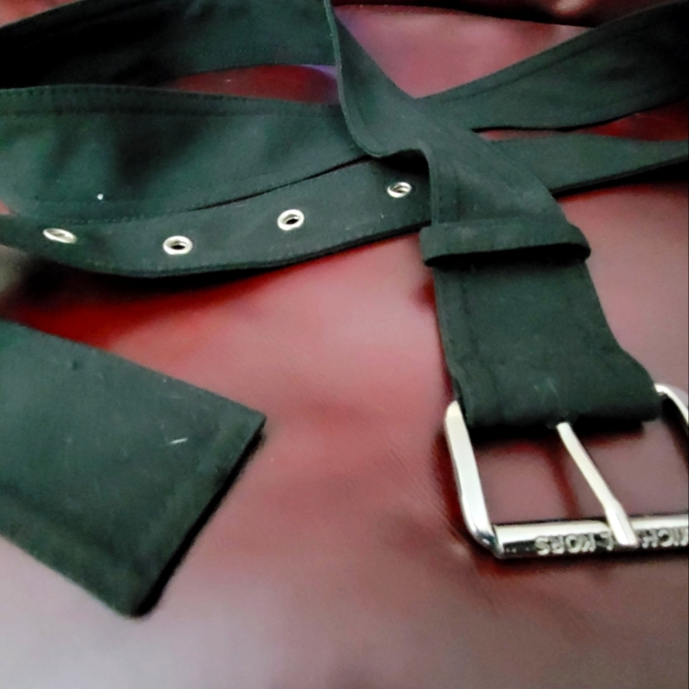 Michael Kors black fabric belt, polished metal accents
